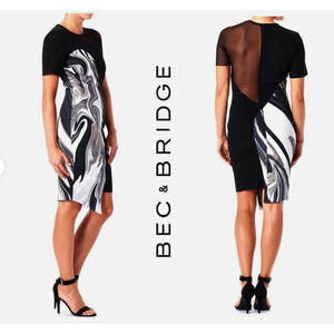 Bec & Bridge Dress Women's Oil Slick Neoprene Mesh Asymmetric Party, 2